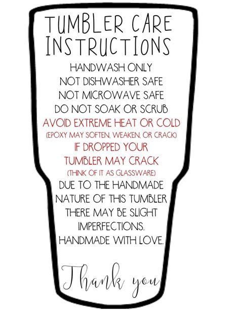 Printable Tumbler Care Instructions